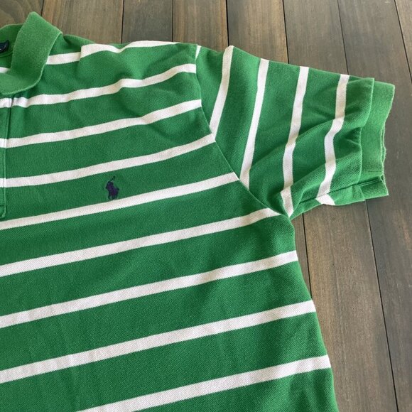 Polo Ralph Lauren Cotton Knit Polo Shirt Green/White Stripe - Men's Size XL (P8) - Picture 4 of 10